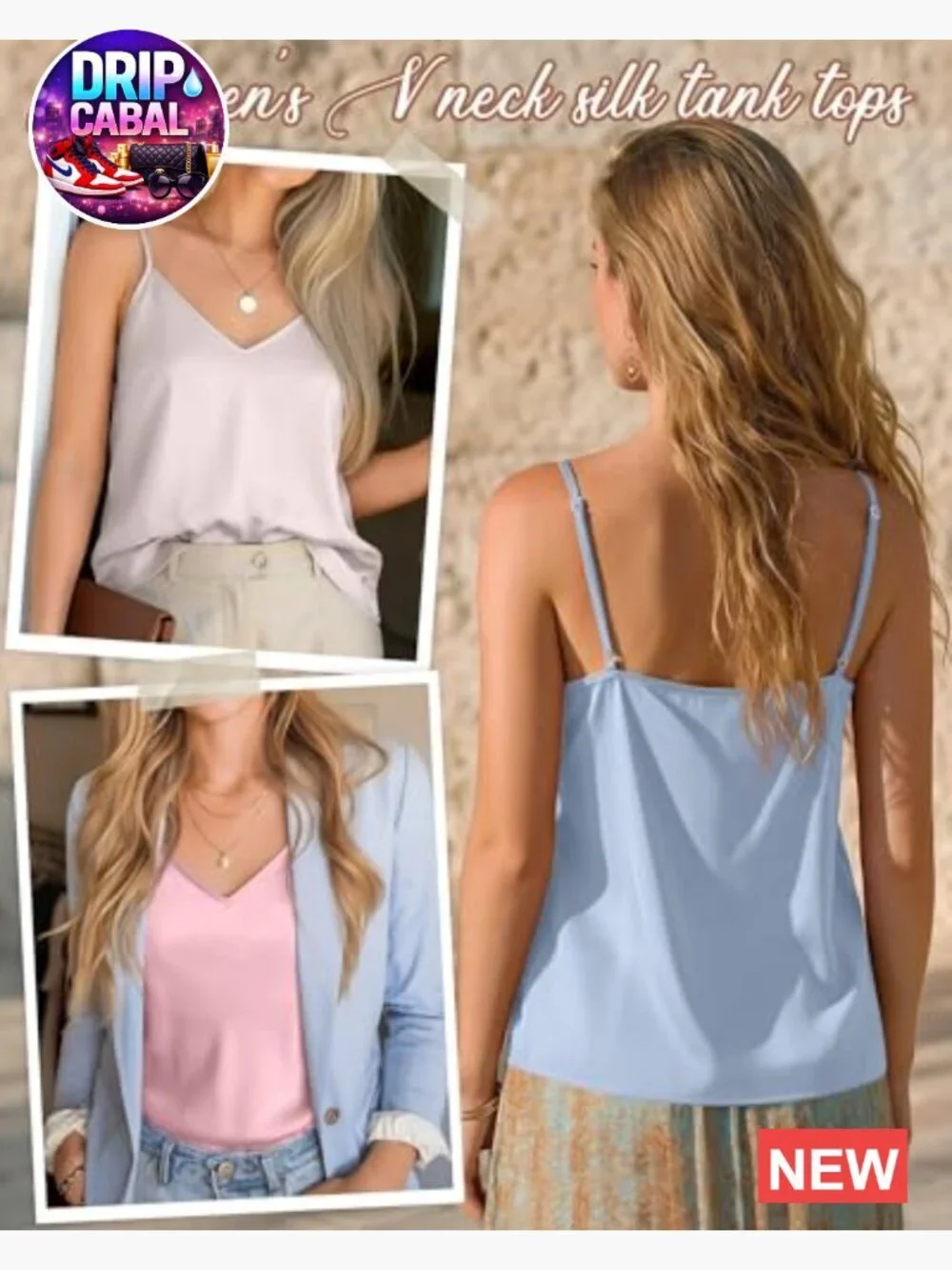 3 Pack Silk Satin Camisoles V Neck Adjustable Spaghetti Strap Tank Tops